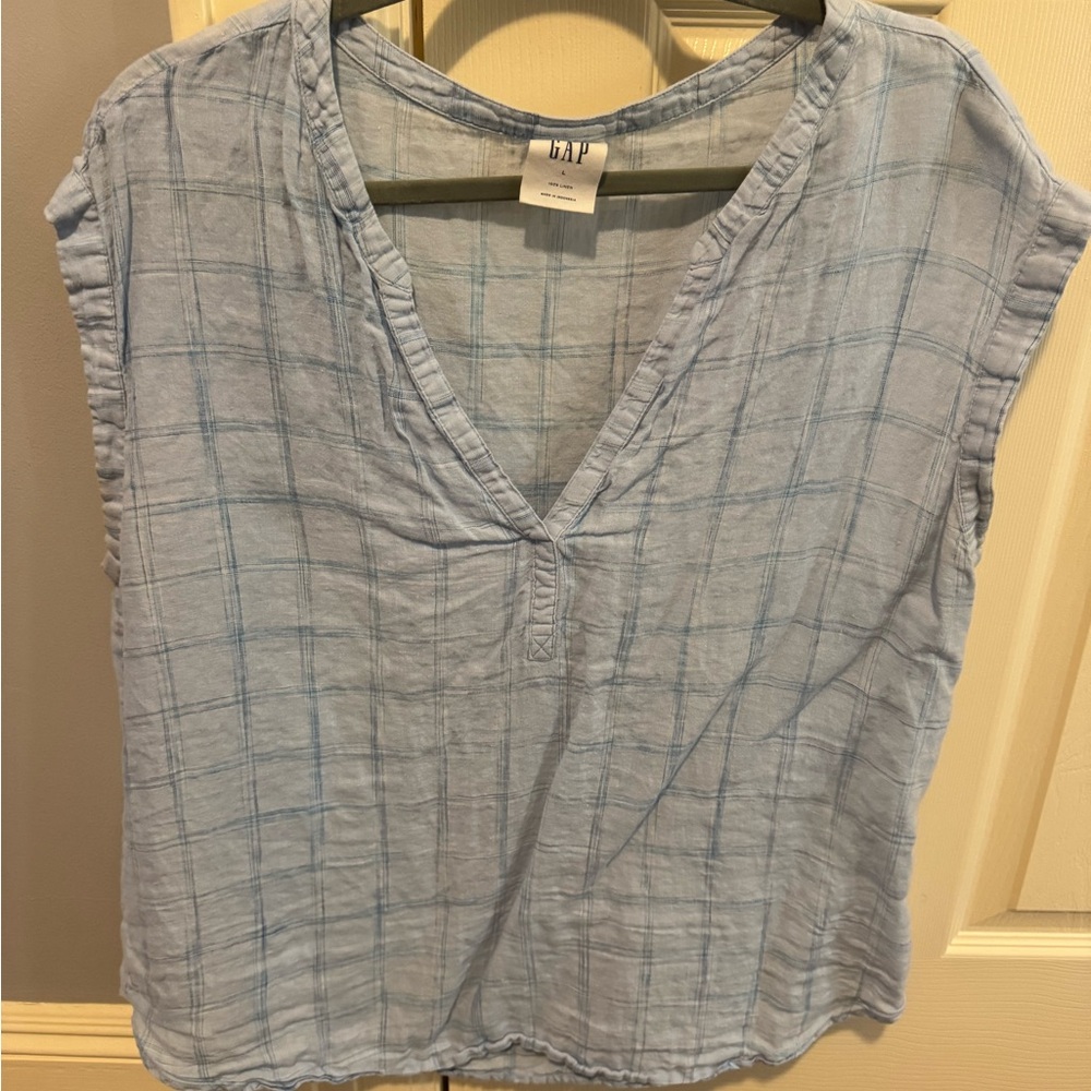 GAP Women's Blue Plaid Top